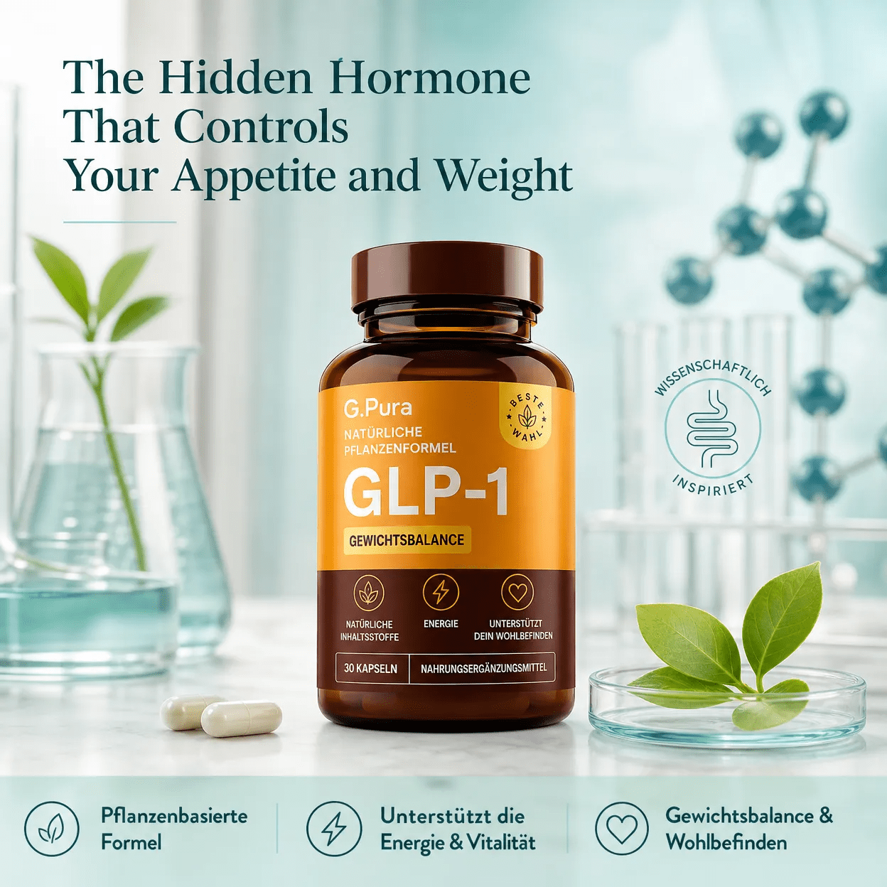 Diagram showing how GLP-1 hormone affects appetite control and weight management